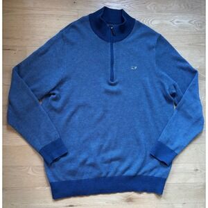 Vineyard Vines‎ Mens Hamilton 1/4 Zip 1/2 Blue Sweater Large Cotton Wool Blend